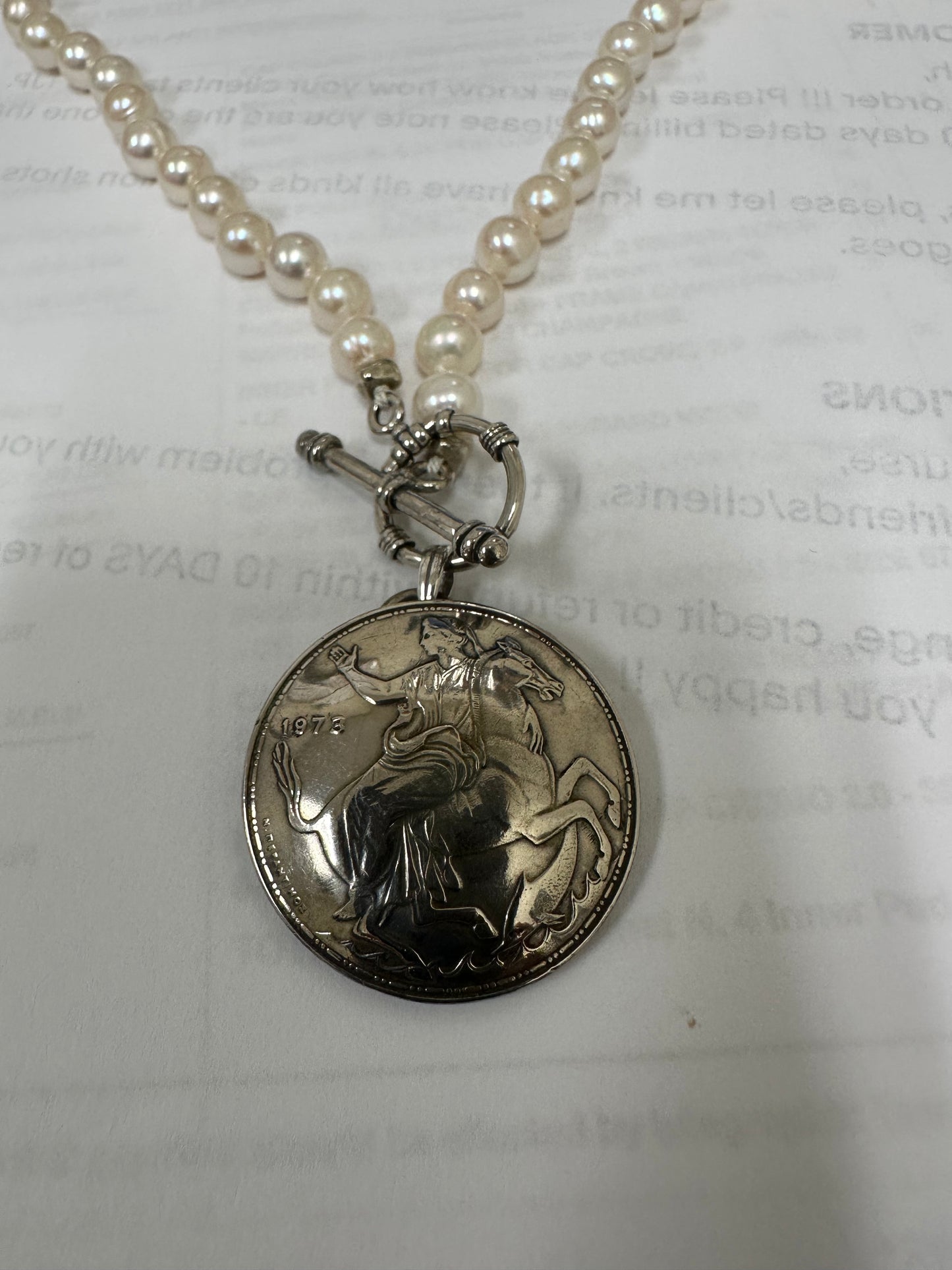 TJP Moon Goddess, Greek Coin on baroque Pearls