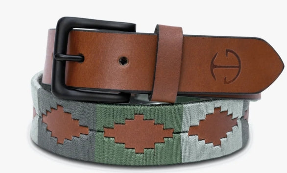 Halter Ego El Valle Sage Green, Willow & Silver Cognac Leather Polo Belt