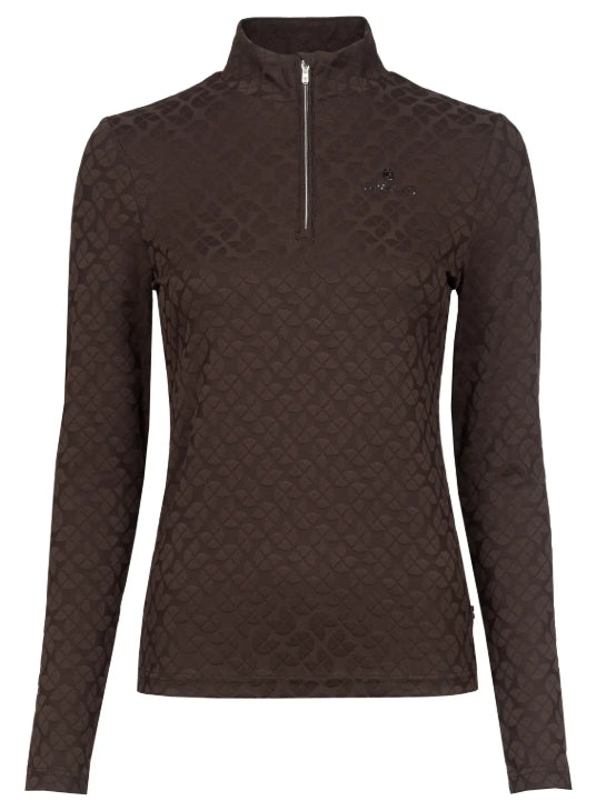 CAVALDARSHA jaquard functional material, half-zip Long Sleeve Shirt-Cafe Noir