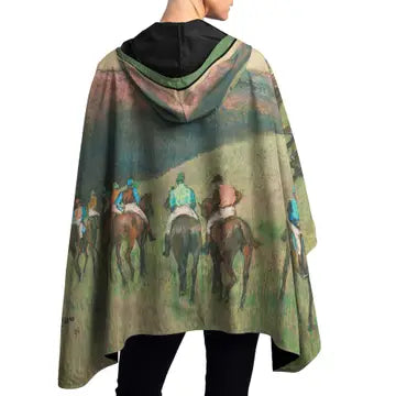 RainCaper Degas "RaceHorses in Landscape" Reversible Rain Cape – Lightweight Hooded Wrap