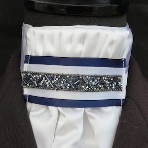 TRSM White Faux Silk Riding Stock Bib with Pearl & Diamante Detail
