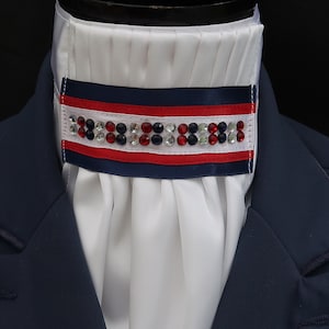 TRSM White Faux Silk Riding Stock Bib with Pearl & Diamante Detail