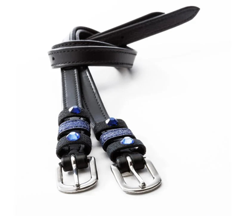 Kavalkade Spur Straps Black "Ocean" Blue Crystal