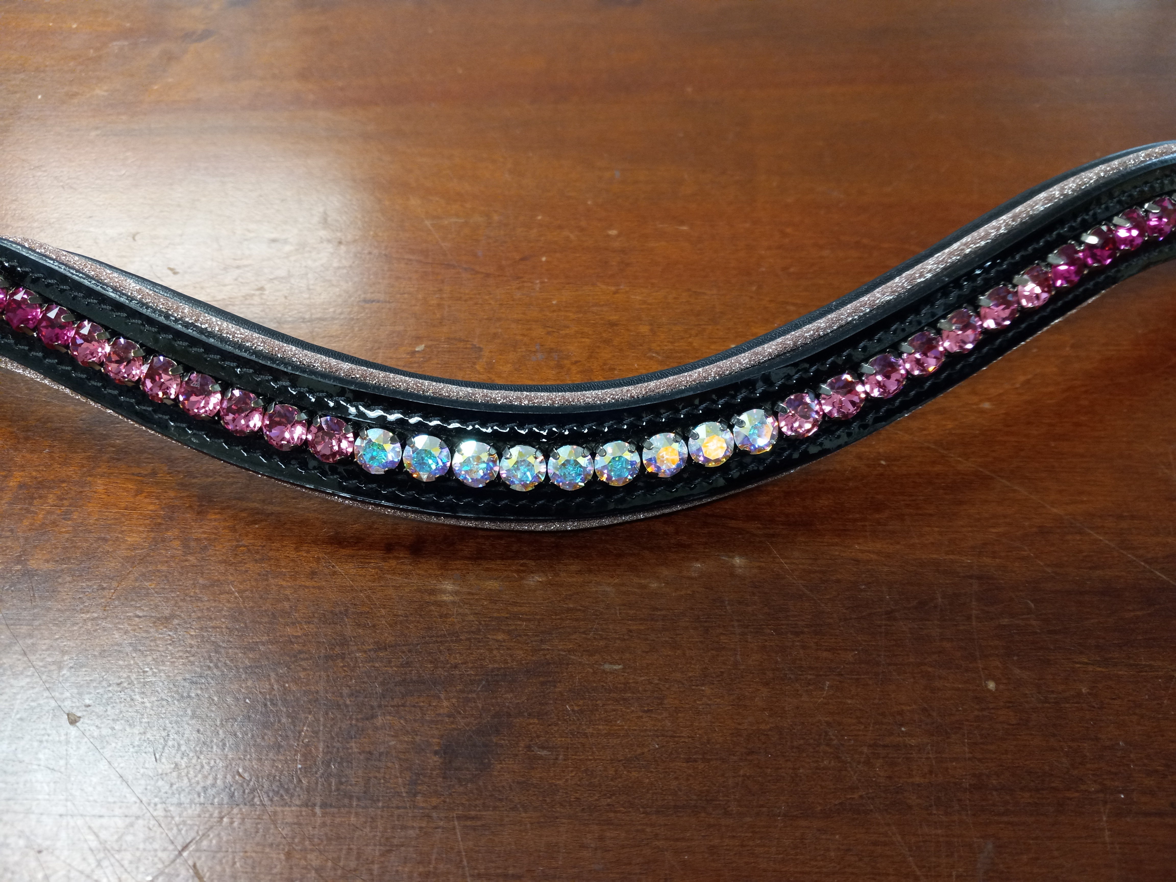 Halter Ego Browband 17" Black Patent Pink Glitter Ombre