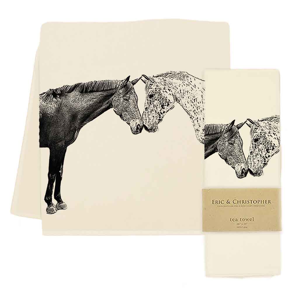 Eric and Christopher Kissing Horses Tea Towel