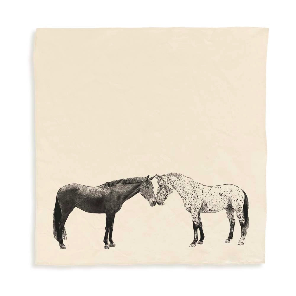 Eric and Christopher Kissing Horses Tea Towel