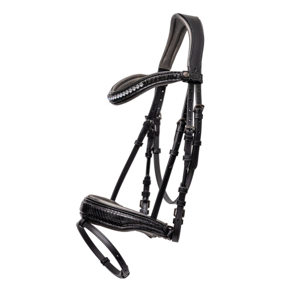 Halter Ego The Viper Black Patent Snaffle bridle with Graphite Padding
