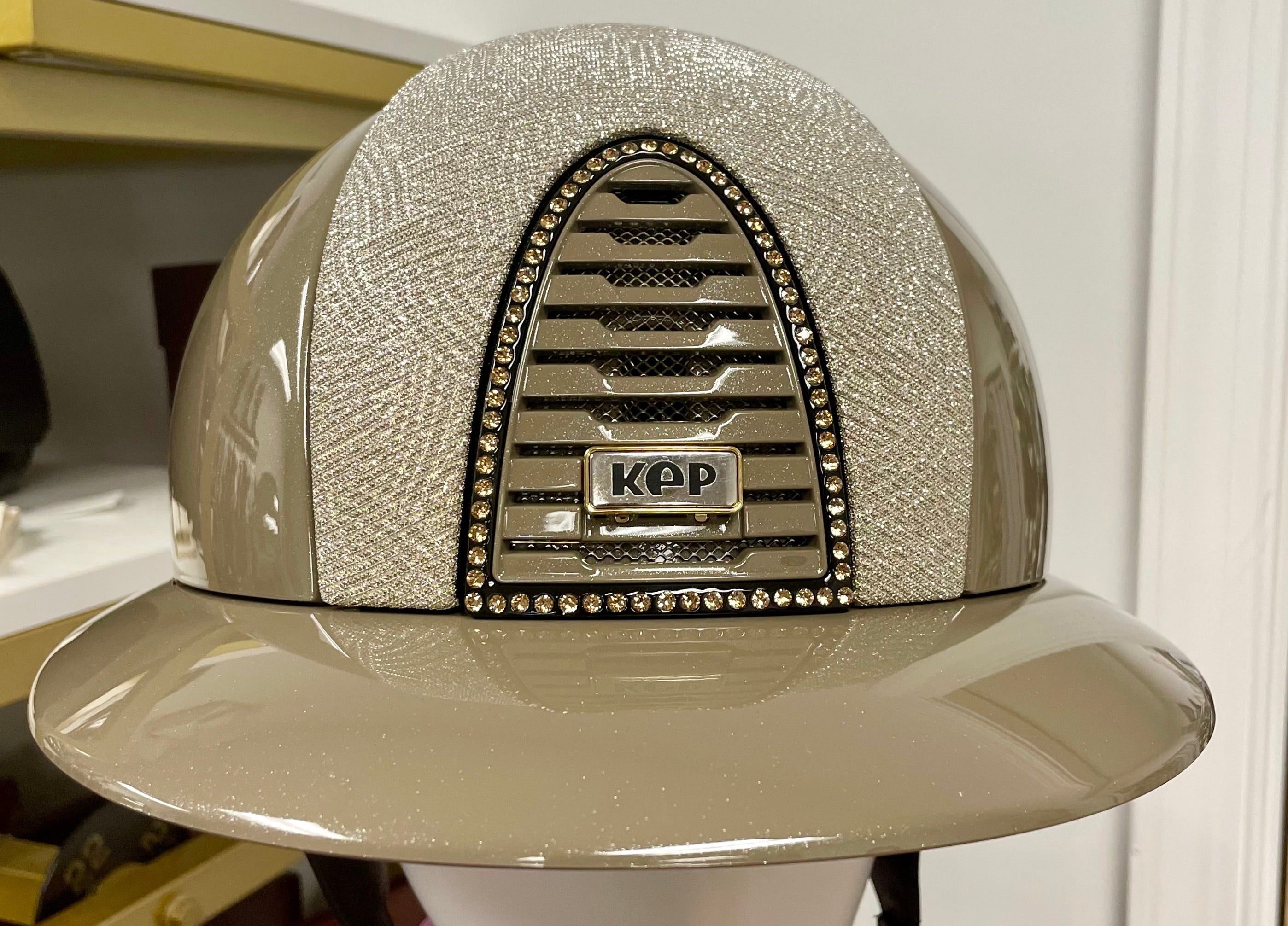 KEP 2.0 Diamond Taupe, Galaxy Gold Front, Polo Visor, Champagne Crystals