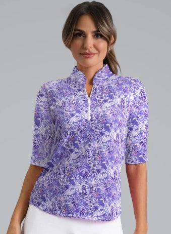 IBKUL Ruched Sleeve Sun Shirt Mandarin Collar