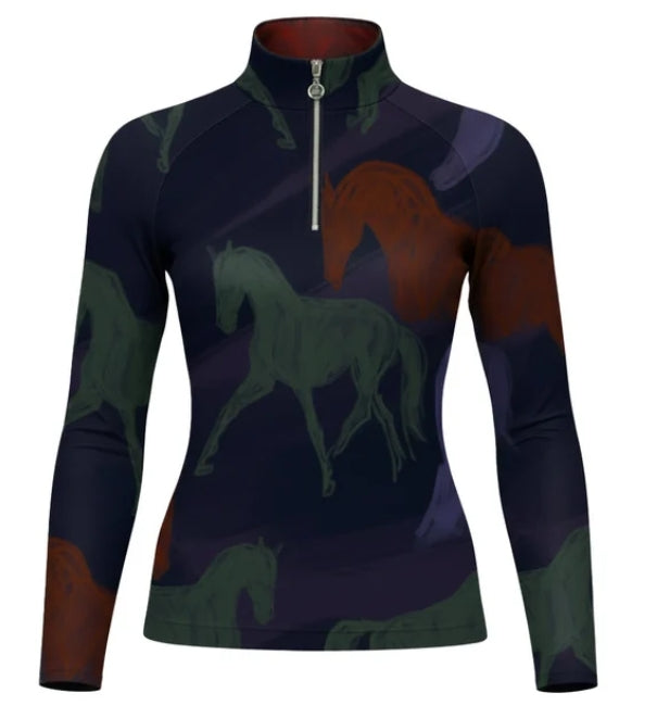Dapplebay Abstract Horses 1/4 Zip LS Riding Top