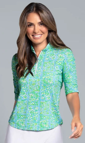 IBKUL Ruched Sleeve Sun Shirt Mandarin Collar
