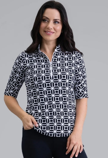 IBKUL Ruched Sleeve Sun Shirt Mandarin Collar