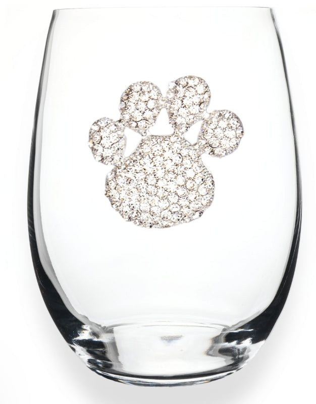 The Queens Jewels Paw Print Jeweled Stemless Wine Glass