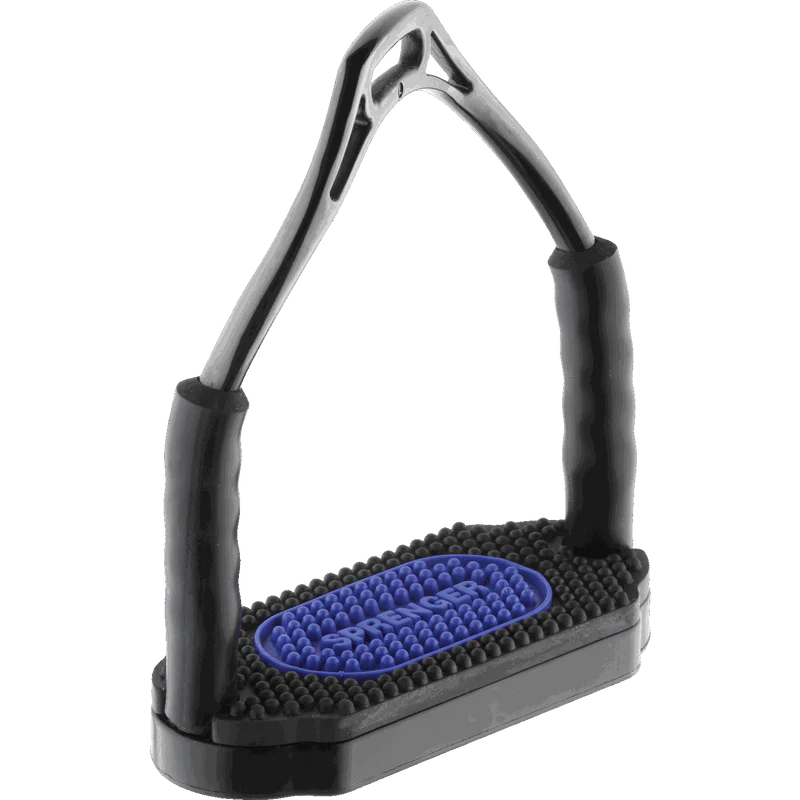 HS Bow Balance Stirrups St. St. - with black/blue pad