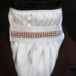 TRSM White Faux Silk Riding Stock Bib with Pearl & Diamante Detail