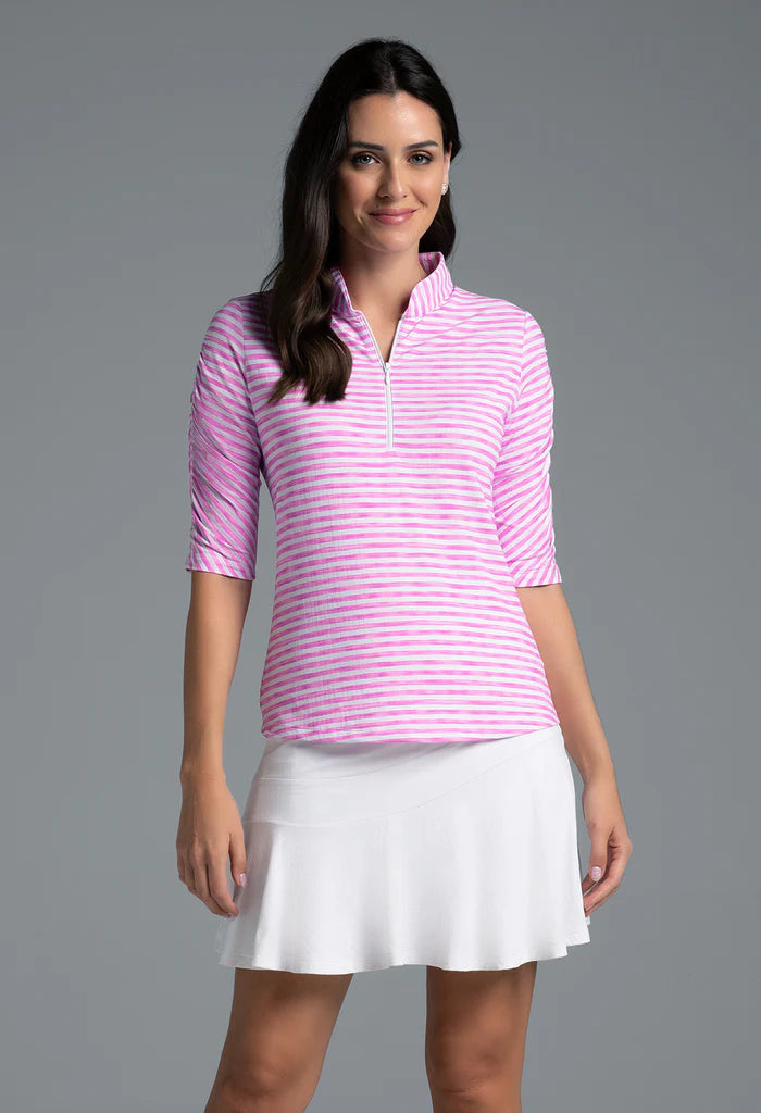 IBKUL Ruched Sleeve Sun Shirt Mandarin Collar