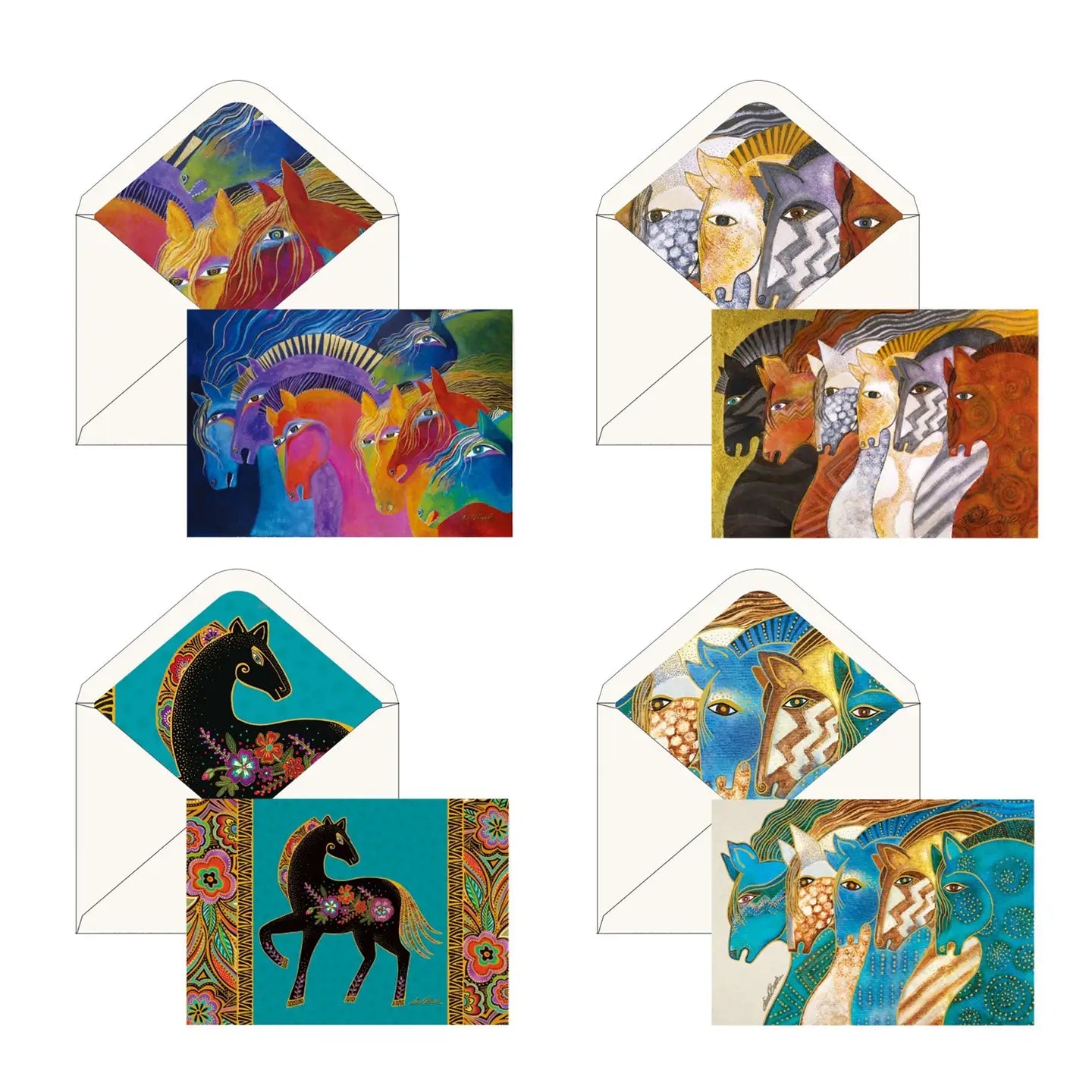 Laurel Burch Horses - Boxed Blank Note Cards – Set of 16 in A Keepsake Gift Box