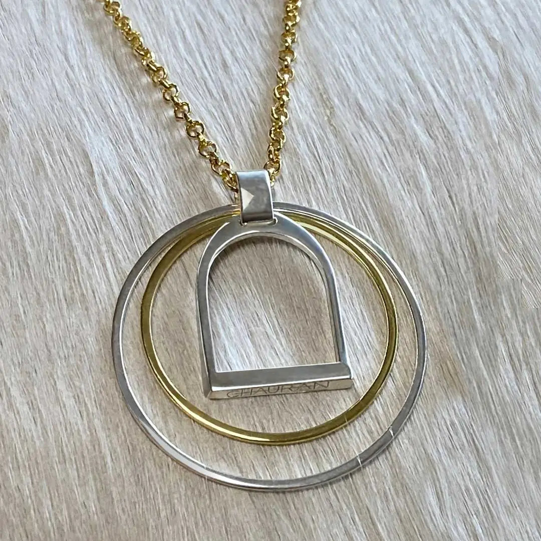 Urban Equestrian Two Tone Double Ring English Stirrup Necklace