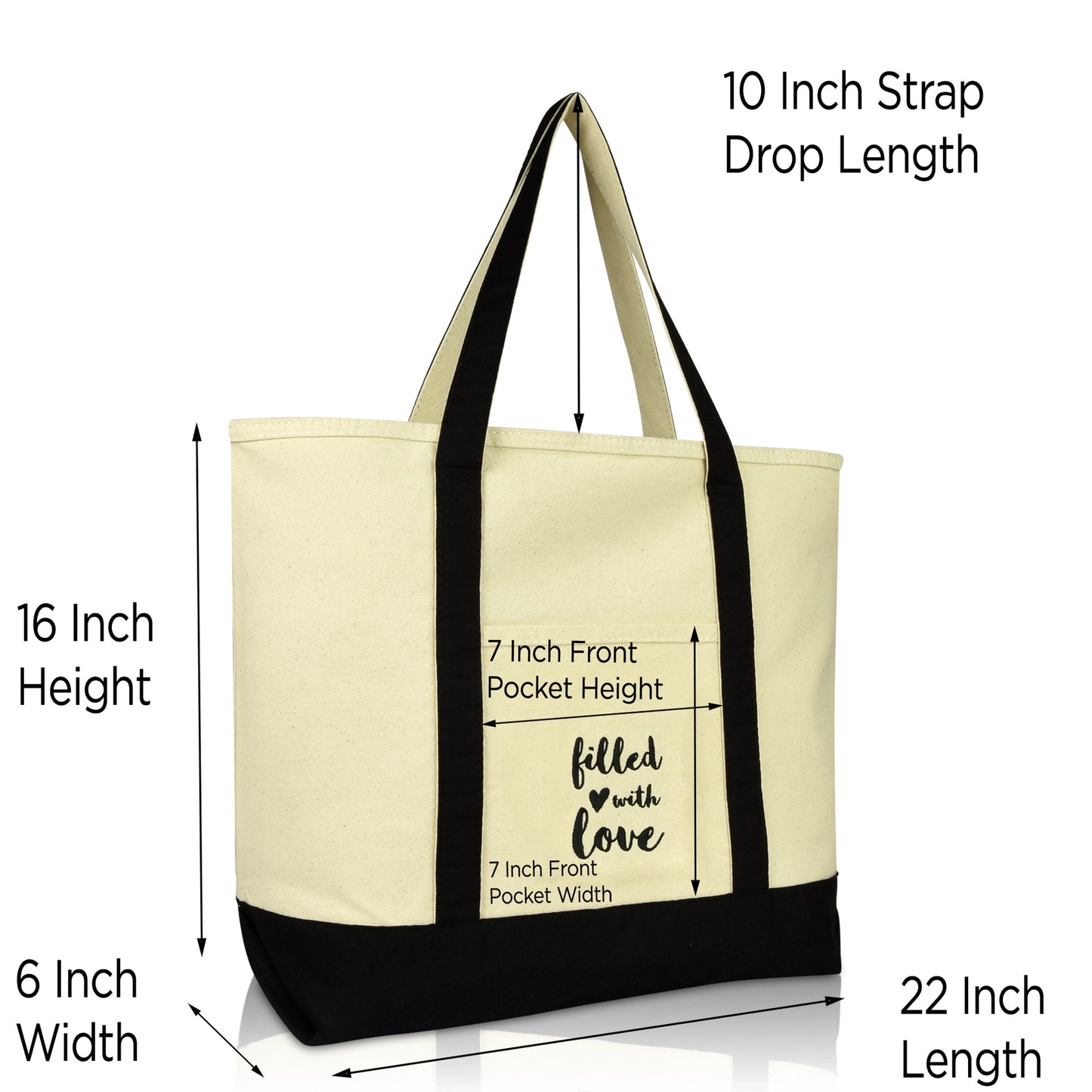 DALIX Filled With Love Cute Cotton Tote Bag