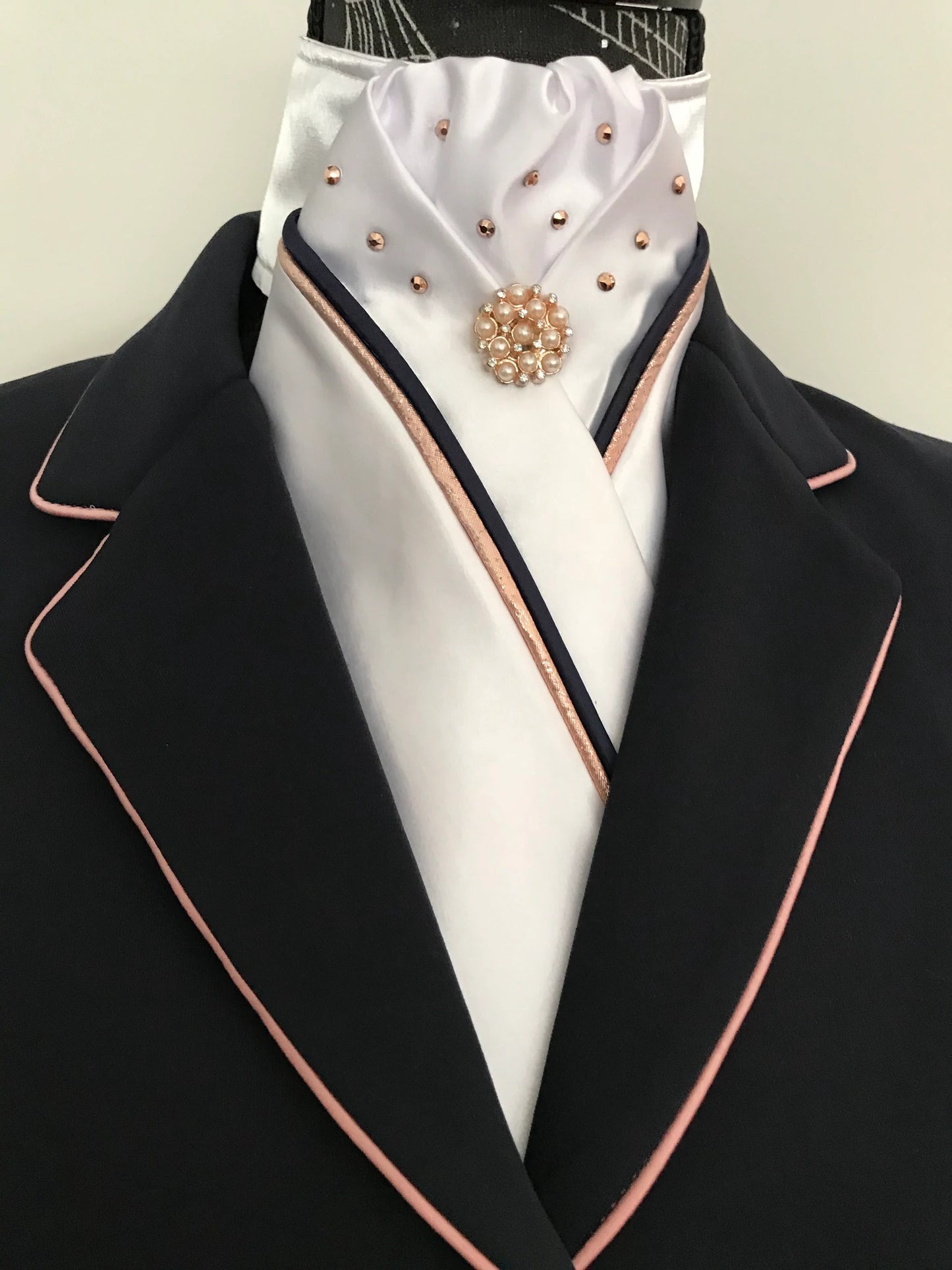 HHD Rose Gold & Navy or Black Piping with Swarovski Elements Stock Tie