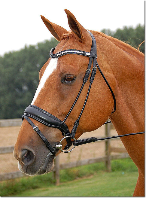DYON Rolled Black Patent Snaffle, Wide noseband
